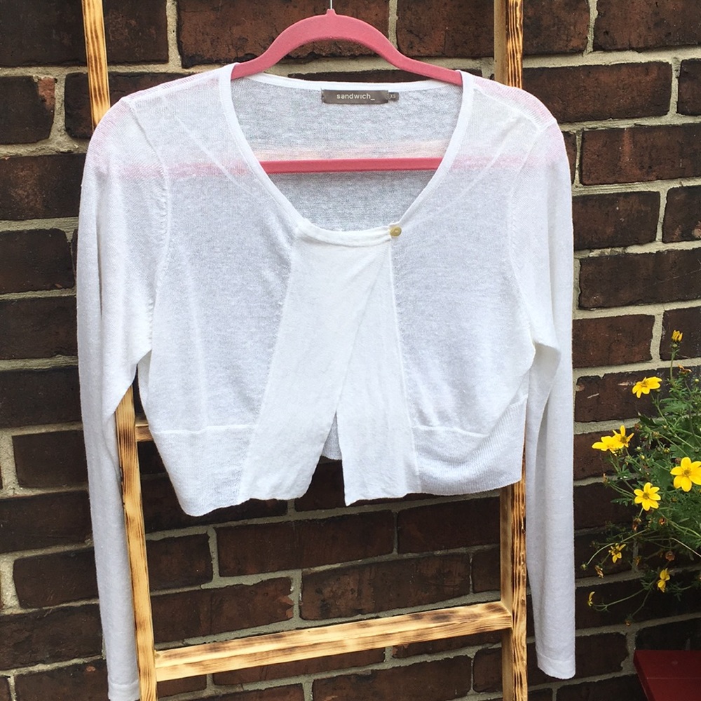 Sandwich White Cropped Long Sleeve Cardigan, xs